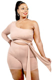 Plus Solid One Shoulder Belted Romper