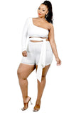 Plus Solid One Shoulder Belted Romper