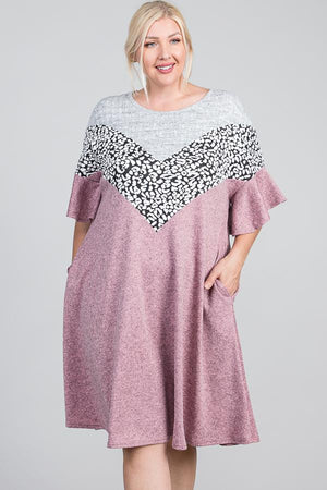Ruffled Sleeve A Line Hidden Pocket Color Block Dress