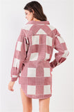 Red & Natural 90s Multi Plaid Oversized Button Down Mini Shirt Dress