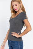 Short Sleeve V-neck Rib Top