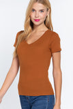 Short Sleeve V-neck Rib Top