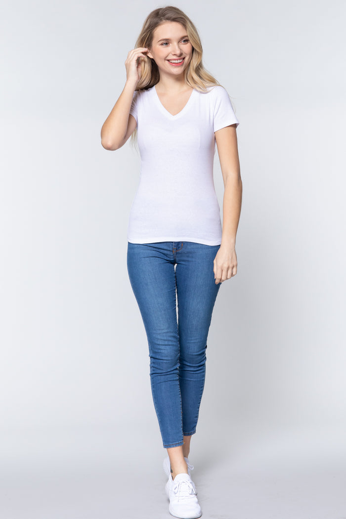 Short Sleeve V-neck Rib Top