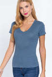 Short Sleeve V-neck Rib Top