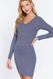 Long Slv V-neck Sweater Mini Dress