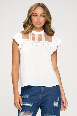 Lace Yoke Mock Neck Top