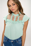 Lace Yoke Mock Neck Top