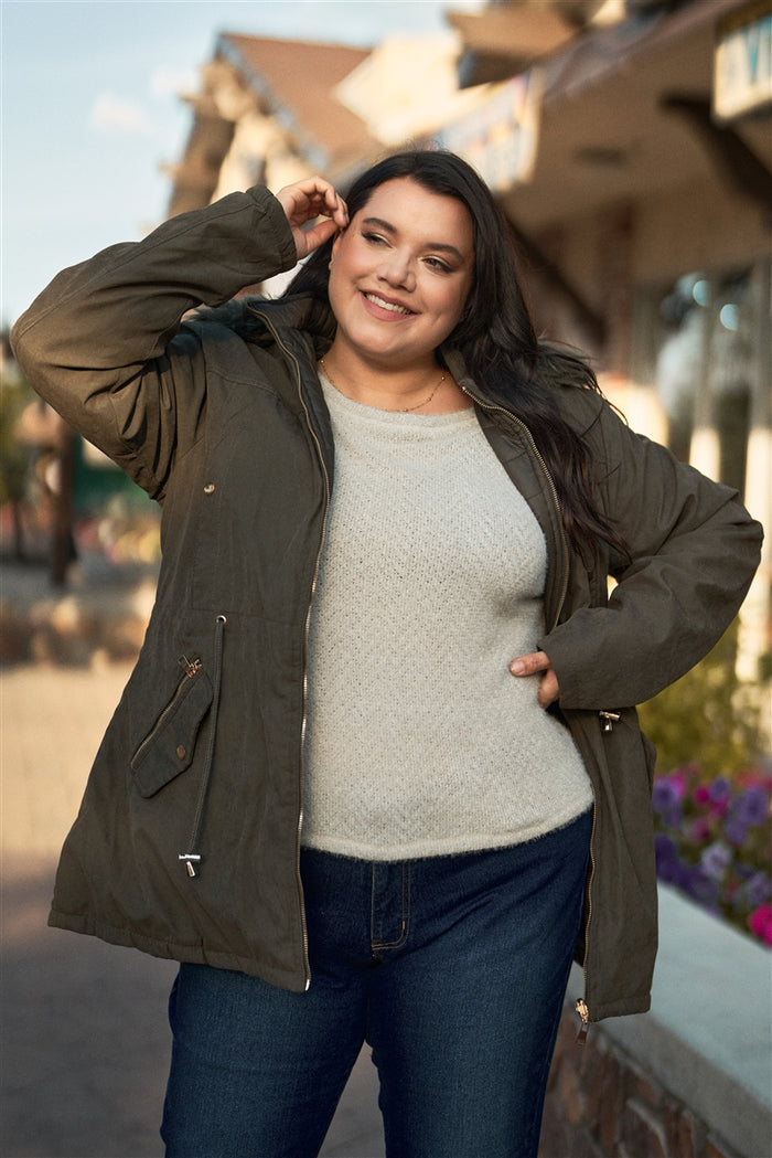 Plus Size Vegan Fur Double-sided Cotton Twill Parka & Puffer Jacket