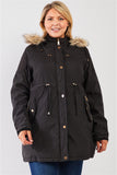 Plus Size Quilted Detail Vegan Fur Cotton Twill Parka Jacket