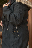 Plus Size Quilted Detail Vegan Fur Cotton Twill Parka Jacket