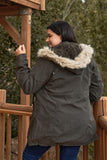 Plus Size Quilted Detail Vegan Fur Cotton Twill Parka Jacket