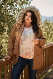 Plus Size Quilted Detail Vegan Fur Cotton Twill Parka Jacket