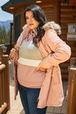 Plus Size Quilted Detail Vegan Fur Cotton Twill Parka Jacket