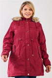 Plus Size Quilted Detail Vegan Fur Cotton Twill Parka Jacket