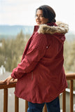 Plus Size Quilted Detail Vegan Fur Cotton Twill Parka Jacket