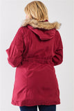 Plus Size Quilted Detail Vegan Fur Cotton Twill Parka Jacket