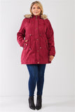 Plus Size Quilted Detail Vegan Fur Cotton Twill Parka Jacket