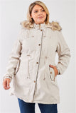 Plus Size Quilted Detail Vegan Fur Cotton Twill Parka Jacket