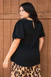 Plus Black Satin Round Neck Short Sleeve Loose Fit Top