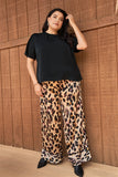 Plus Black Satin Round Neck Short Sleeve Loose Fit Top