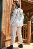 Plus Heather-grey Ribbed Long Sleeve Open Front Hooded Top & High-waisted Sweatpants Two Piece Set