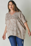 Plus Printed V Neck Short Sleeve Loose Top