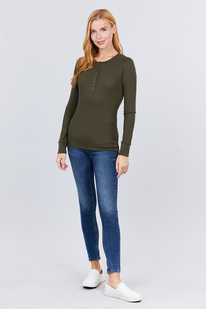 Long Slv Henley Thermal Top