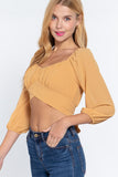 3/4 Slv Crop Woven Top