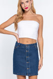 Buttoned Stretch Denim Mini Skirt