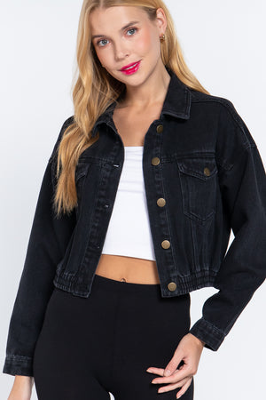 Long Slv Black Denim Crop Jacket