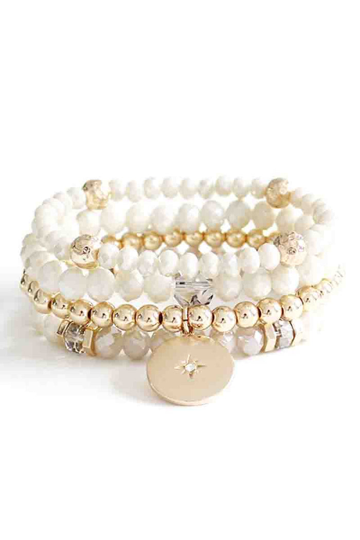 Crystal Metal Bead Stretch Bracelet Set