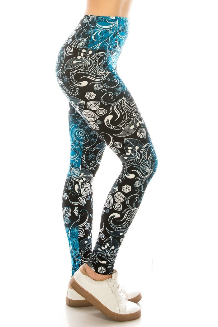 Long Yoga Style Banded Lined Multi Printed Knit Legging With High Waist