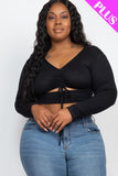 Plus Size Drawstring Ruched Cutout Crop Top