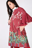 Border Print Ruffle Sleeve Suede Jacket