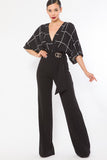 Square Print Woven Top Detailed Fashion Jumpsuit