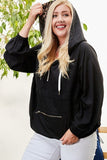 Plus Size Solid Pullover With Leopard Contrast Inside Windbreaker