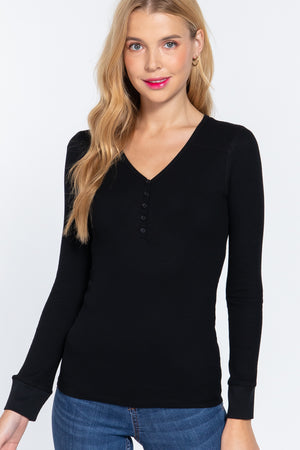 Long Slv V-neck Placket Thermal Top