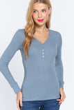 Long Slv V-neck Placket Thermal Top
