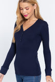 Long Slv V-neck Placket Thermal Top