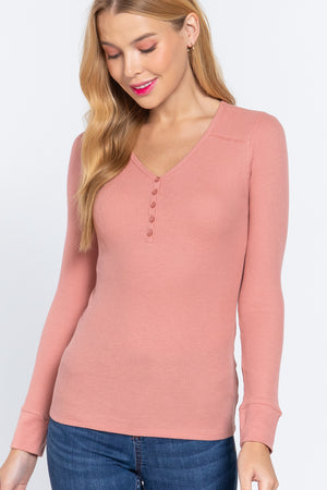 Long Slv V-neck Placket Thermal Top