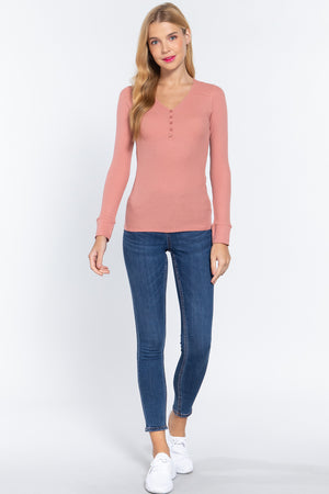 Long Slv V-neck Placket Thermal Top