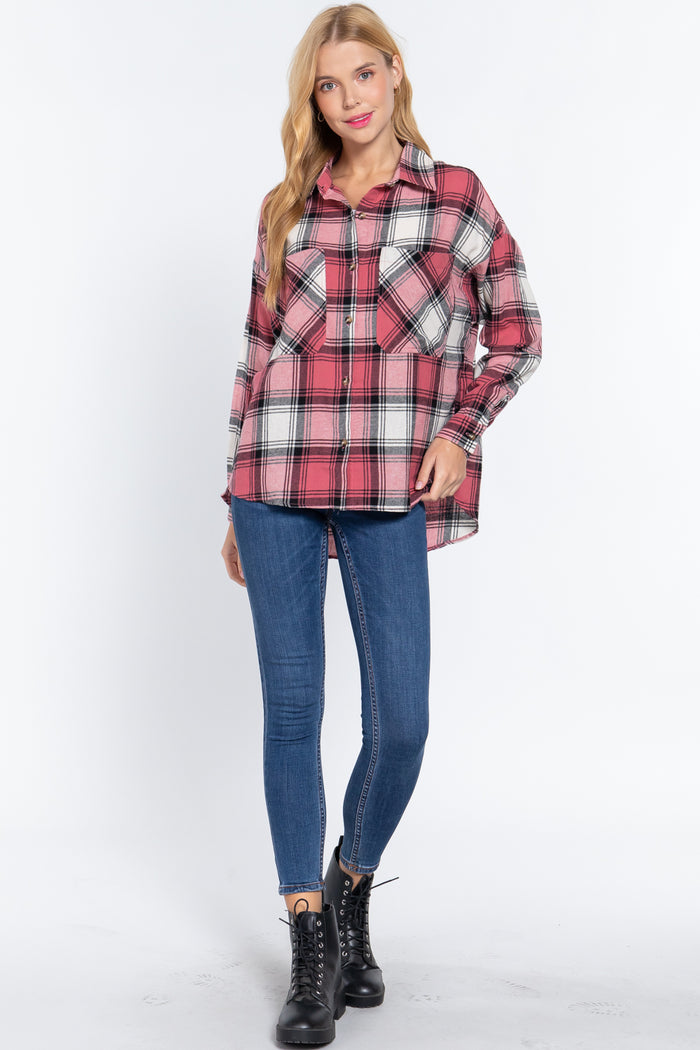 Long Slv Oversized Plaid Shirt