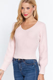 Long Puff Slv V-neck Rib Sweater