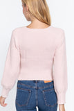 Long Puff Slv V-neck Rib Sweater