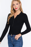 Notched Collar Zippered Sweater