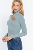 Long Slv Mock Neck Keyhole Sweater