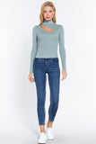 Long Slv Mock Neck Keyhole Sweater