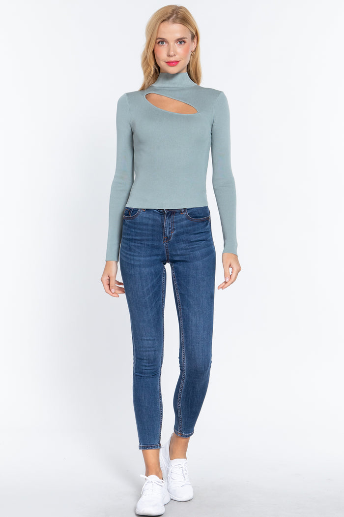 Long Slv Mock Neck Keyhole Sweater