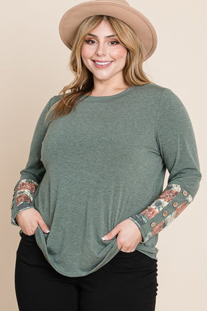 Plus Size Solid Casual Long Sleeves Top