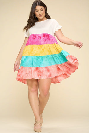 Multi Color Tie-dye Tiered Mini Dress